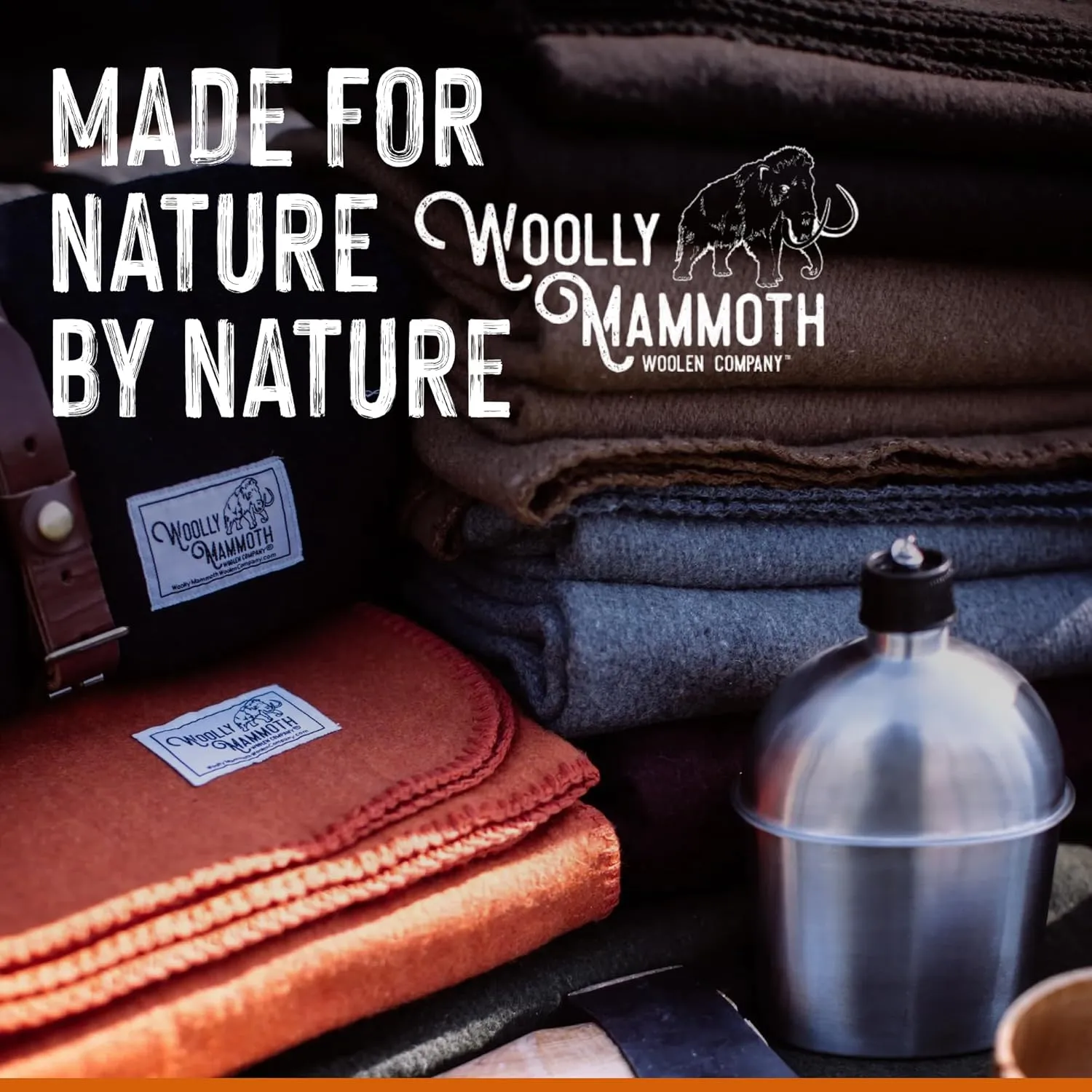 Woolly Mammoth Merino Wool Blanket- 66" x 90" 4 lbs Thick, Outdoor/Indoor Throw for Campfire, Picnic, Beach, Van Life, Home, Heavy Duty Insulating Sleep Plaid, Twin Size Bed, Black/Cream Design