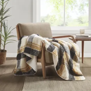 Woolrich Faux Mohair to Sherpa Throw, Classic Plaid Pattern with Whipstitch Accent Blanket Throw, All Seasons, Lightweight Cover, Cottage Style Room Décor Cozy Blanket, Bloomington, 50x60 Tan