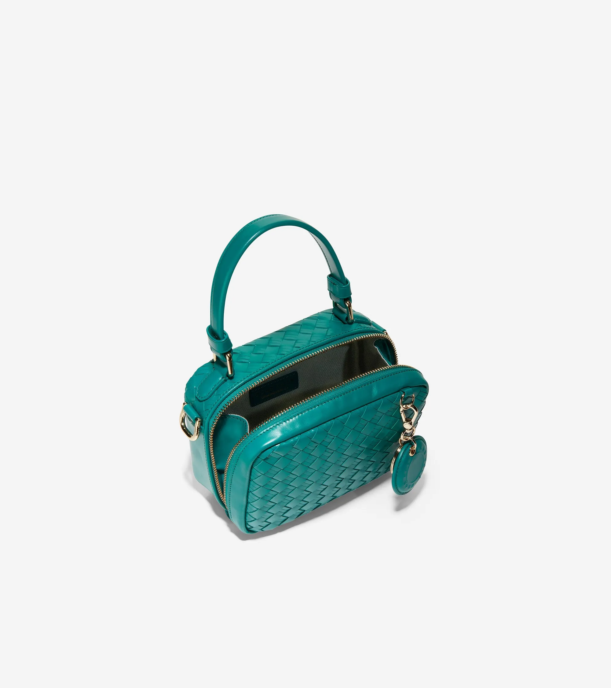 Woven Leather Mini Boston Bag
