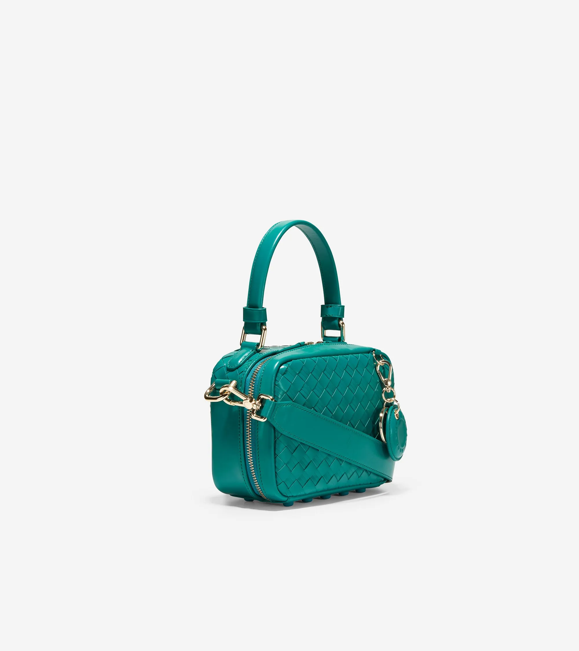 Woven Leather Mini Boston Bag