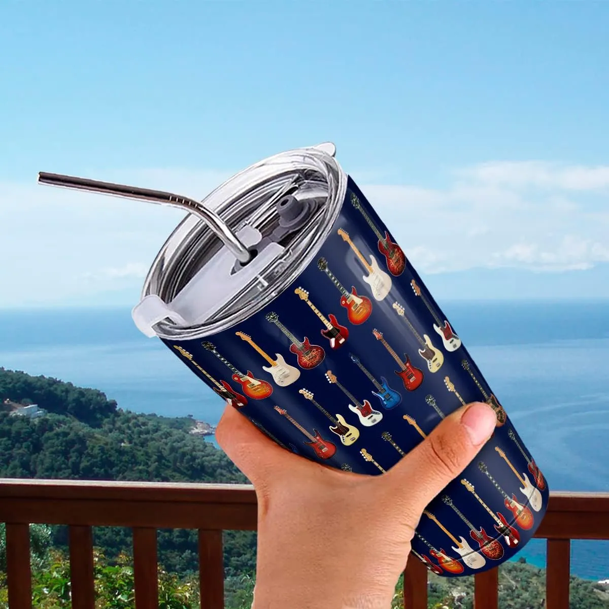 wowcugi Guitar Gifts Electric Guitar Tumbler Guitarist Gifts Stainless Steel Insulated 20oz Coffee Cups For Men Women Musician Lovers Players Christmas Birthday Accessories Gift