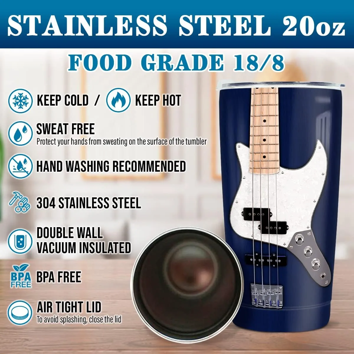 wowcugi Guitar Gifts Electric Guitar Tumbler Guitarist Gifts Stainless Steel Insulated 20oz Coffee Cups For Men Women Musician Lovers Players Christmas Birthday Accessories Gift