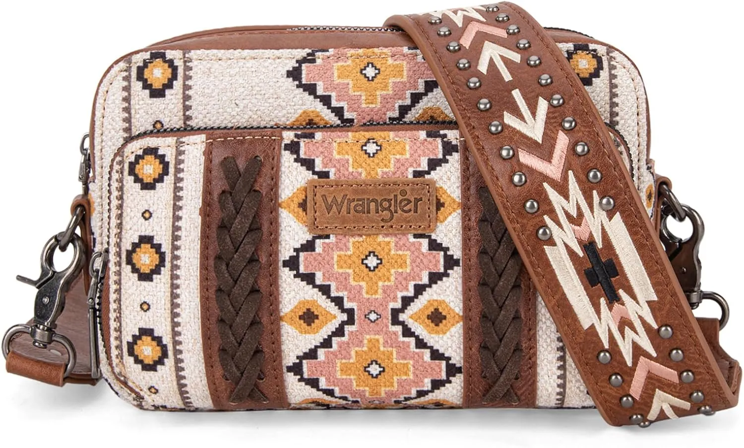 Wrangler Crossbody Bag for Women Boho Aztec Small Multi Pocket Crossover Purse