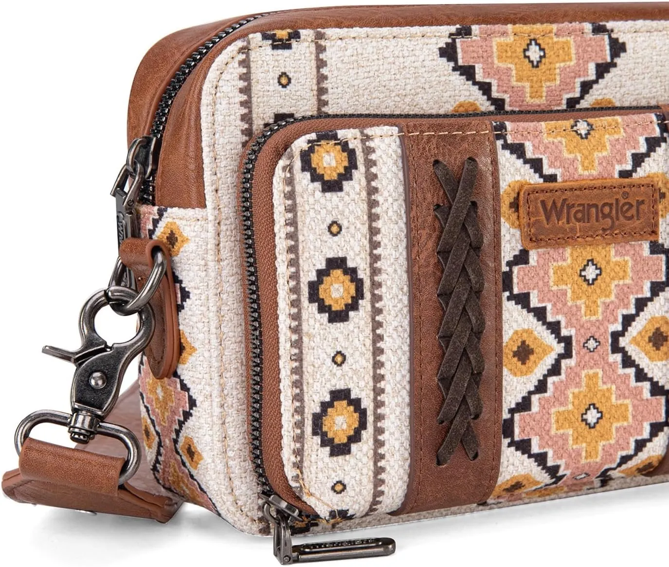 Wrangler Crossbody Bag for Women Boho Aztec Small Multi Pocket Crossover Purse