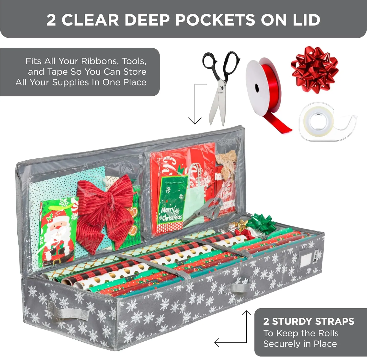 Wrapping Paper Storage Container – Fits up to 27 Rolls 1 3/8” Diam. - Underbed Gift Wrap Organizer Bags, Wrapping Paper Rolls, Ribbon, and Bows - Under Bed- Durable Material 600D - Up to 40" Rolls
