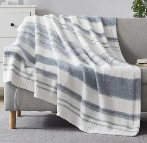 WRENGONGE Grey Blue Throw Blanket, 50x70 Soft Cozy Striped Throw Blankets for Couch, Sofa, Bed, Travel, Lightweight Fluffy Warm Plush Decorative Blankets for Women, Men,Kids Gift
