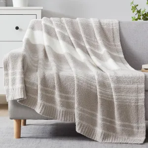 WRENGONGE Taupe Throw Blanket, 50x70 Soft Cozy Striped Throw Blankets for Couch, Sofa, Bed, Travel, Lightweight Fluffy Warm Plush Decorative Blankets for Women, Men,Kids Gift