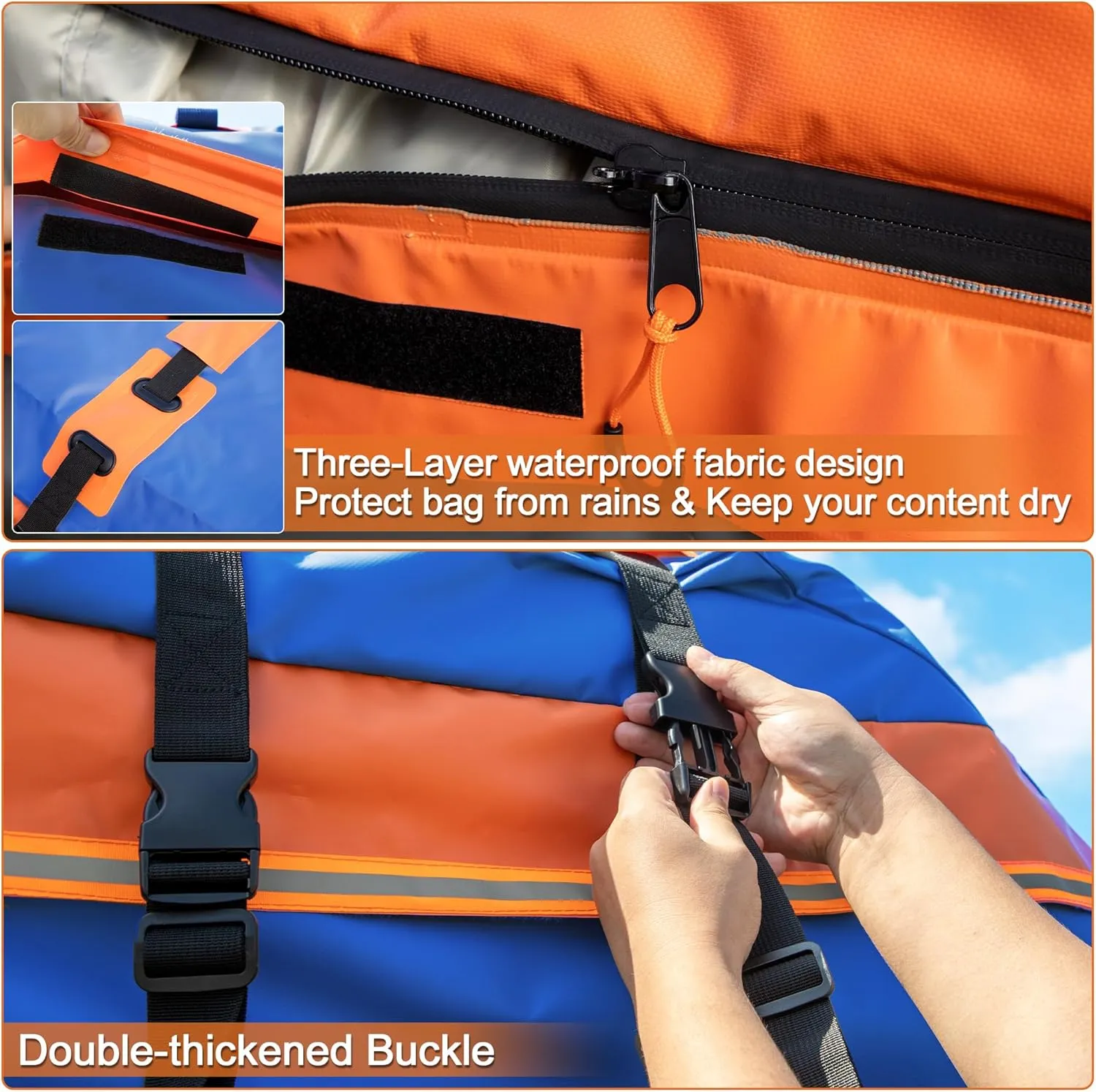 X AUTOHAUX 1000D PVC Waterproof Car Roof Bag Rooftop Cargo Carrier Bag Luggage Carriers for Cars with or without Rack Anti-Slip Mat 6 Door Hooks Set Blue - 20 Cubic Feet