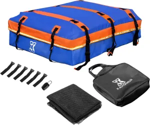 X AUTOHAUX 1000D PVC Waterproof Car Roof Bag Rooftop Cargo Carrier Bag Luggage Carriers for Cars with or without Rack Anti-Slip Mat 6 Door Hooks Set Blue - 20 Cubic Feet