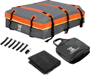 X AUTOHAUX 1000D PVC Waterproof Car Roof Bag Rooftop Cargo Carrier Bag Luggage Carriers for Cars with or without Rack Anti-Slip Mat 6 Door Hooks Set Gray - 15 Cubic Feet