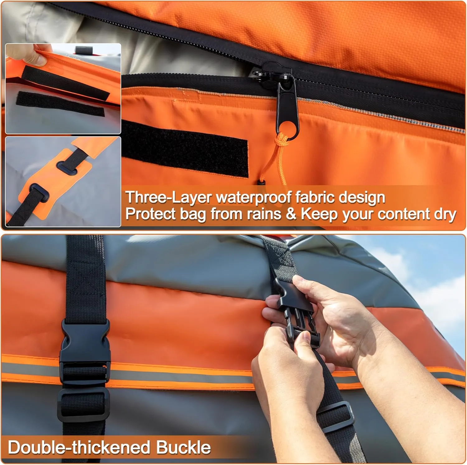 X AUTOHAUX 1000D PVC Waterproof Car Roof Bag Rooftop Cargo Carrier Bag Luggage Carriers for Cars with or without Rack Anti-Slip Mat 6 Door Hooks Set Gray - 15 Cubic Feet