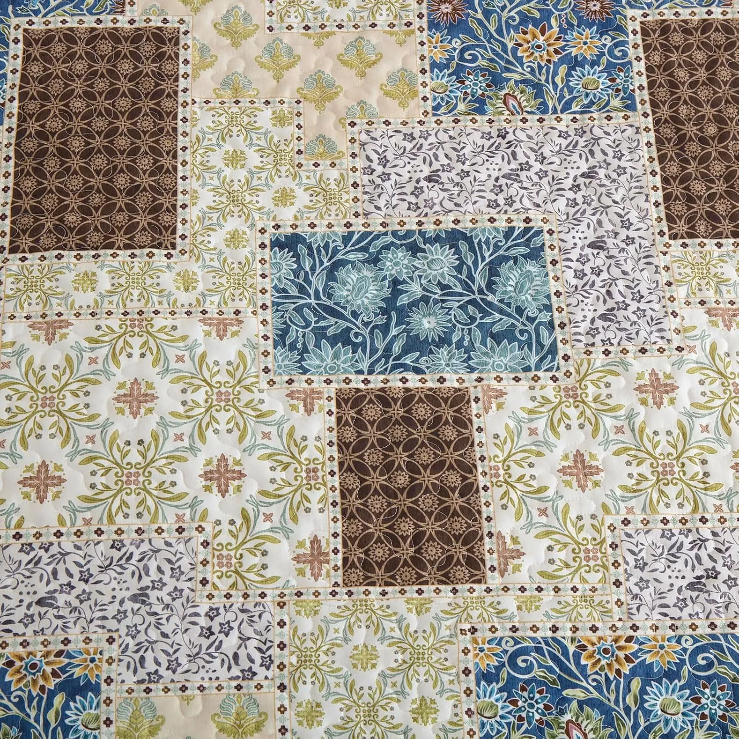 Xruibed Brown Patchwork Quilt Set King Size 3 Pieces Plaid Floral Bedspread Coverlet Set Farmhouse Patchwork Reversible Bedding Set Soft Microfiber Bedspread Set King for All Season(King,104"X90")
