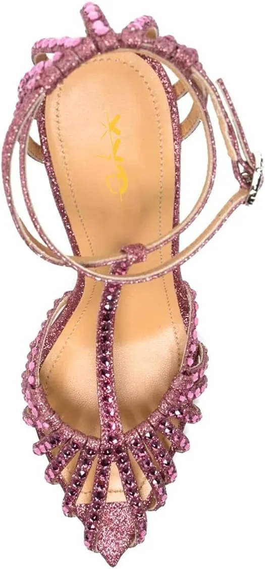 XYD Women Gorgeous Ankle Strap Caged Sandals High Heels Cutout Pointed Toe Slingback Stilettos Cocktail Prom Shoes
