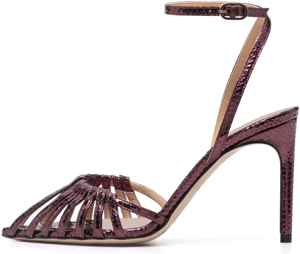 XYD Women Gorgeous Ankle Strap Caged Sandals High Heels Cutout Pointed Toe Slingback Stilettos Cocktail Prom Shoes