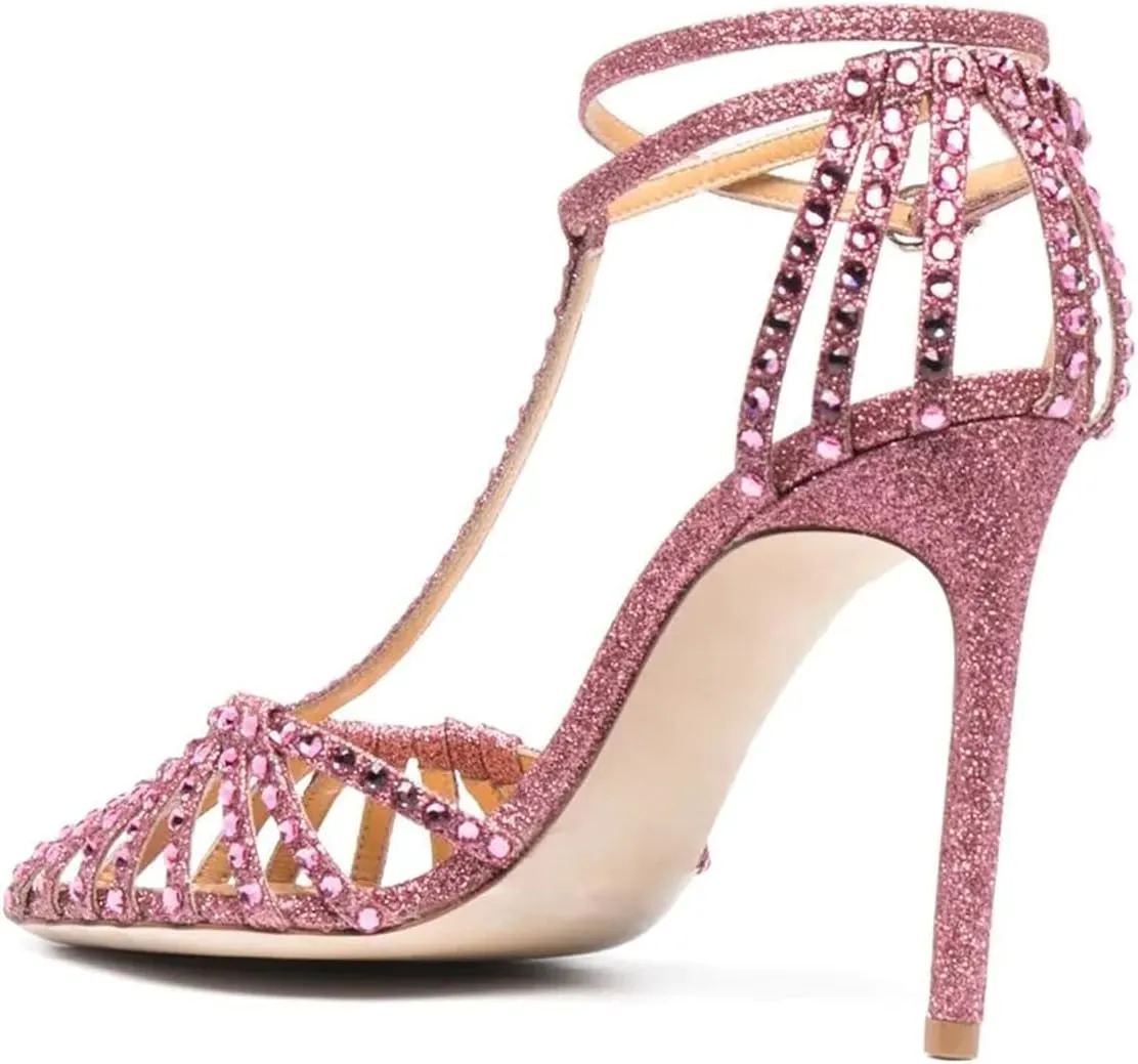 XYD Women Gorgeous Ankle Strap Caged Sandals High Heels Cutout Pointed Toe Slingback Stilettos Cocktail Prom Shoes