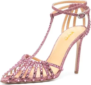 XYD Women Gorgeous Ankle Strap Caged Sandals High Heels Cutout Pointed Toe Slingback Stilettos Cocktail Prom Shoes