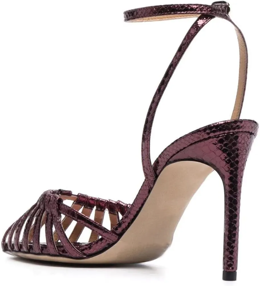 XYD Women Gorgeous Ankle Strap Caged Sandals High Heels Cutout Pointed Toe Slingback Stilettos Cocktail Prom Shoes