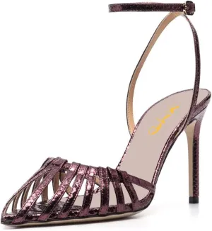 XYD Women Gorgeous Ankle Strap Caged Sandals High Heels Cutout Pointed Toe Slingback Stilettos Cocktail Prom Shoes