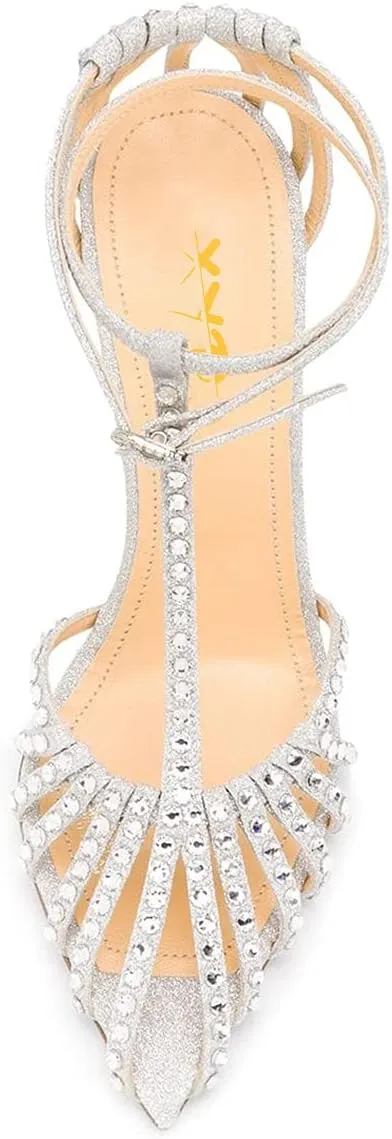 XYD Women Gorgeous Ankle Strap Caged Sandals High Heels Cutout Pointed Toe Slingback Stilettos Cocktail Prom Shoes