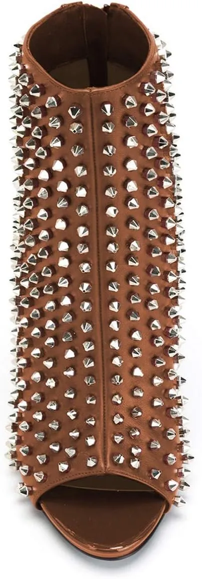 XYD Women Peep Toe High Heels Ankle Boots Rivet Studded Zip Up & Pull On Dress Booties Shoes