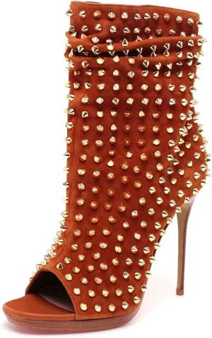 XYD Women Peep Toe High Heels Ankle Boots Rivet Studded Zip Up & Pull On Dress Booties Shoes