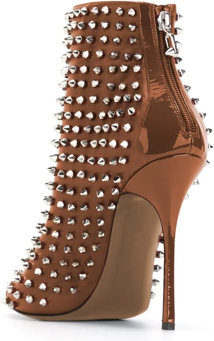 XYD Women Peep Toe High Heels Ankle Boots Rivet Studded Zip Up & Pull On Dress Booties Shoes