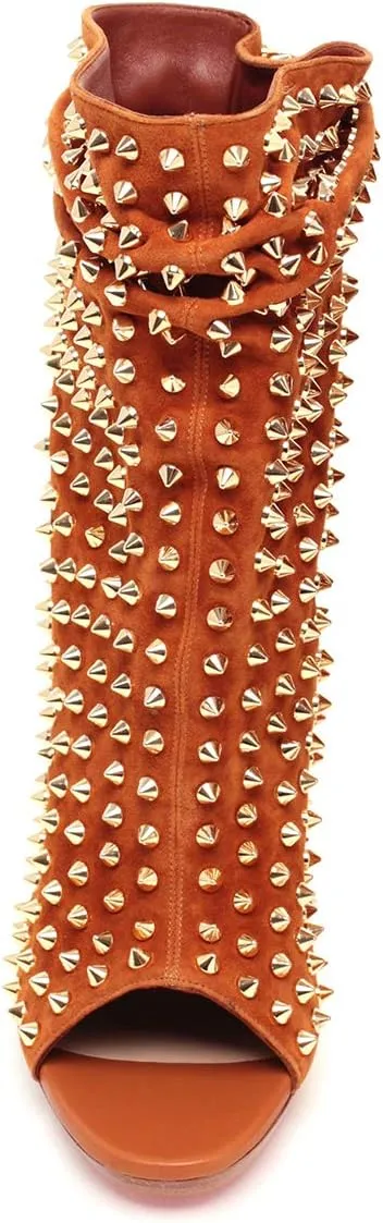 XYD Women Peep Toe High Heels Ankle Boots Rivet Studded Zip Up & Pull On Dress Booties Shoes