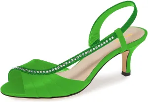 XYD Women Peep Toe Low Heel Sandals Glitter Studded Strap Pleats Slingbacks Wedding Dressy Shoes