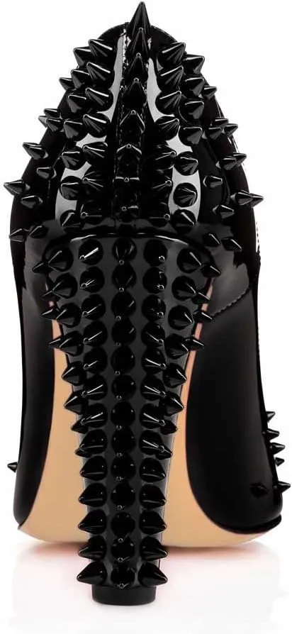 XYD Women Sexy Peep Toe Rivets Studded Slip On Pumps High Chunky Heel Nightclub Retro Party Dress Shoes