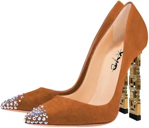 XYD Women Sexy Stiletto High Heels Evening Dress Pumps Pointed Toe Slip On Faux Suede Patent Leather Ladies Party Prom Shoes