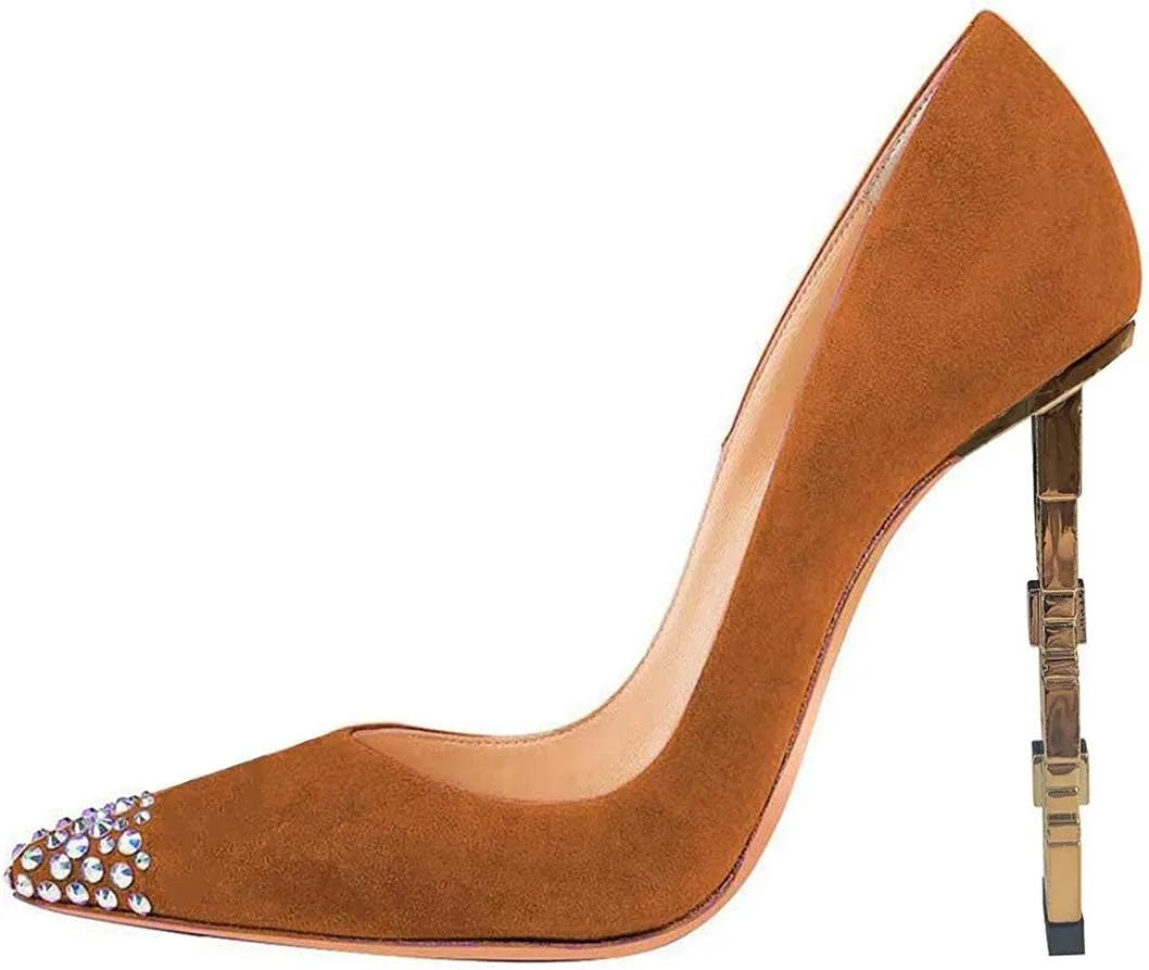 XYD Women Sexy Stiletto High Heels Evening Dress Pumps Pointed Toe Slip On Faux Suede Patent Leather Ladies Party Prom Shoes
