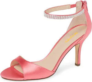 XYD Women's Open Toe Rhinestones Ankle Strap Sandals Mid Heel Pumps Bridal Evening Prom Dress Shoes