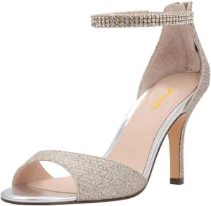 XYD Women's Open Toe Rhinestones Ankle Strap Sandals Mid Heel Pumps Bridal Evening Prom Dress Shoes