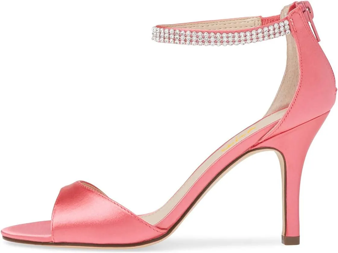 XYD Women's Open Toe Rhinestones Ankle Strap Sandals Mid Heel Pumps Bridal Evening Prom Dress Shoes