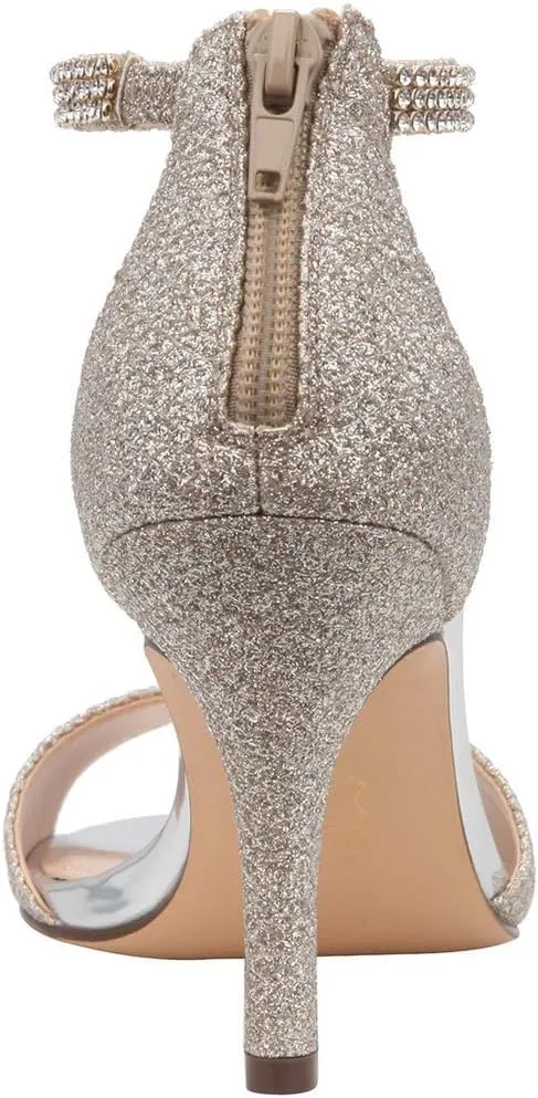 XYD Women's Open Toe Rhinestones Ankle Strap Sandals Mid Heel Pumps Bridal Evening Prom Dress Shoes