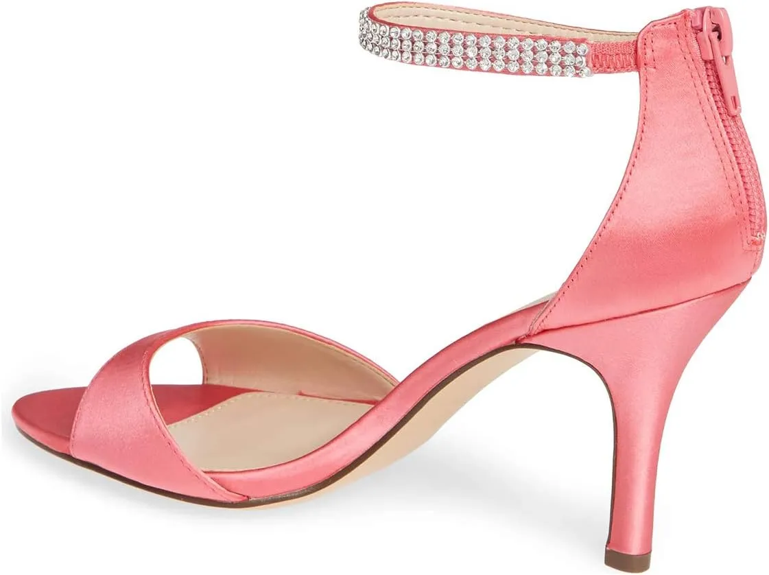 XYD Women's Open Toe Rhinestones Ankle Strap Sandals Mid Heel Pumps Bridal Evening Prom Dress Shoes