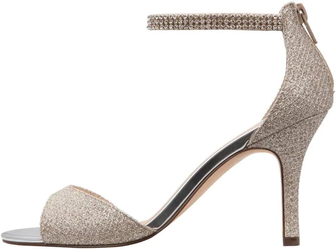 XYD Women's Open Toe Rhinestones Ankle Strap Sandals Mid Heel Pumps Bridal Evening Prom Dress Shoes