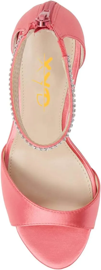 XYD Women's Open Toe Rhinestones Ankle Strap Sandals Mid Heel Pumps Bridal Evening Prom Dress Shoes