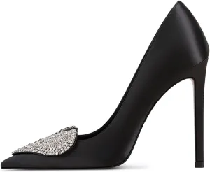 XYD Women's Pointed Toe Heart Shaped with Stitching Rhinestones Studded Slip On Stiletto Heels Sexy Wedding Pumps Shoes