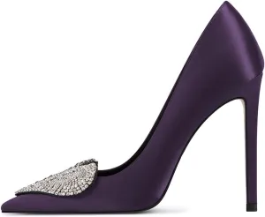 XYD Women's Pointed Toe Heart Shaped with Stitching Rhinestones Studded Slip On Stiletto Heels Sexy Wedding Pumps Shoes