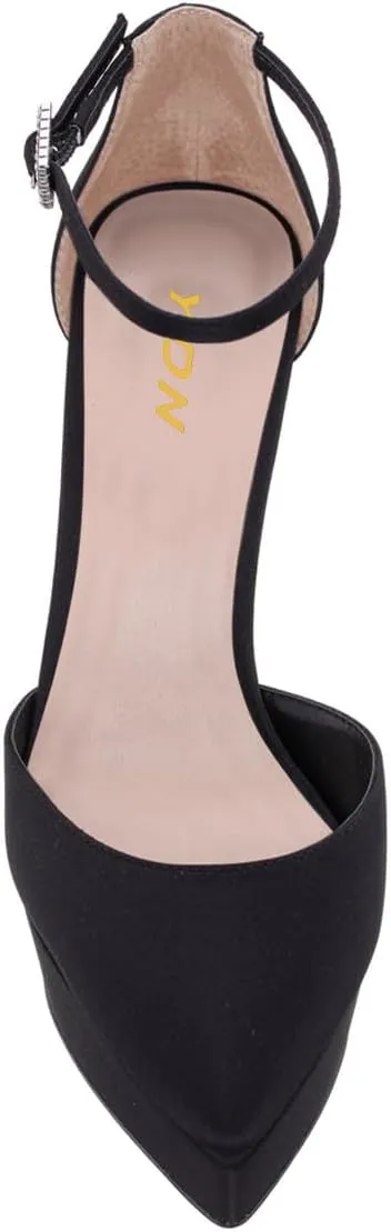 YDN Women Platform Sandals Ankle Strap D’Orsay Cone High Heels Pointed Toe Studded Buckle Shoes Party Shopping Dating Size 4-16 US