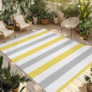 Yellow Grey Striped Outdoor Patio Rug 4x6ft Large, Washable RV Camping Outside Area Runner Rug Mat, Geometric Vertical Stripes White Indoor Outdoor Carpet for Picnic Backyard Deck Porch Balcony Beach