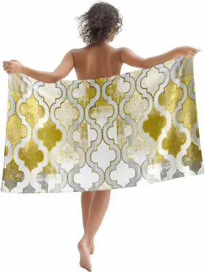 Yellow Morocco Plaid Microfiber Sandproof Beach Towel for Pool Swimming, Distressed Abstract Painted Vintage Quick Dry Absorbent Soft Towels for Bath Camping Travel, Lightweight Breathable 30"x60"