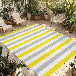 Yellow Stripe Outdoor Rug 5x8ft Large Patio Rug,Washable RV Camping Outside Area Runner Rug Mat,Geometric Grey White Vertical Striped Carpet for Picnic Backyard Deck Porch Balcony Beach & Indoor
