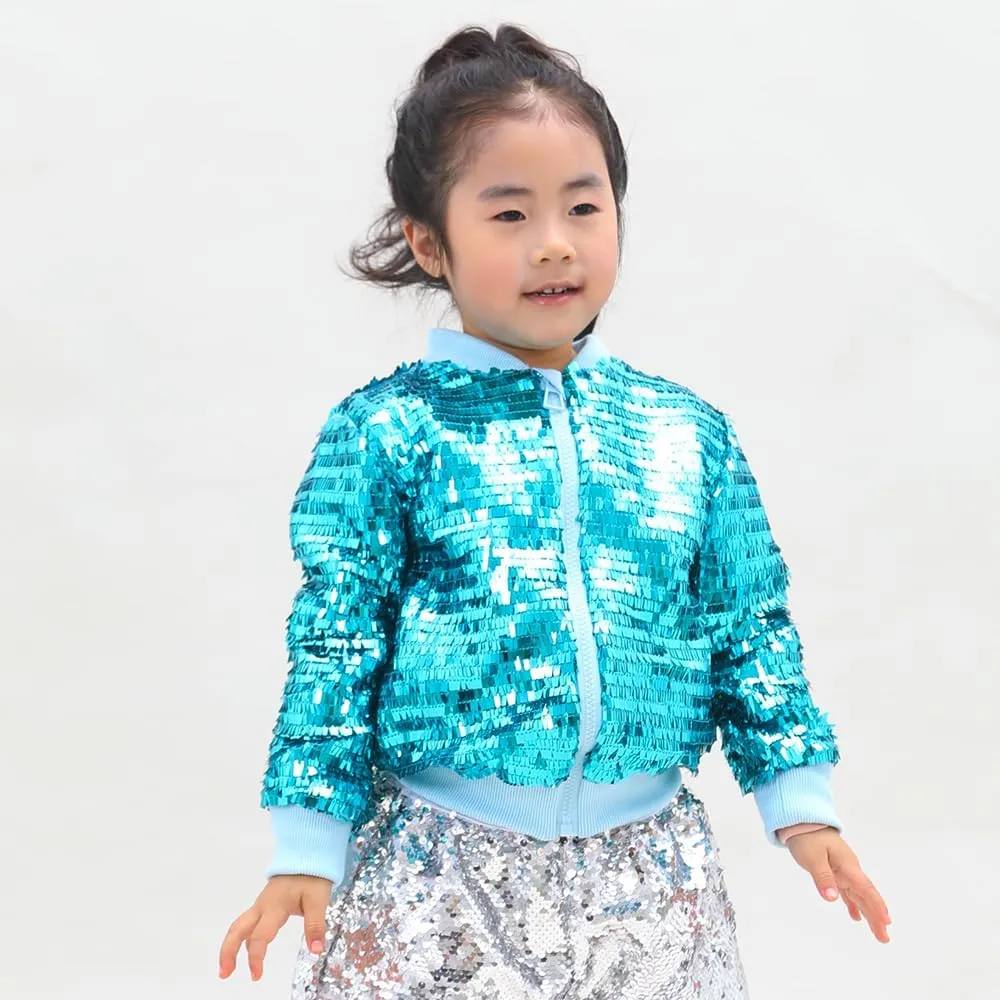 YIYI Girls Jackets Sequin Bomber Glitter Sparkly Varsity Kids Shiny Trendy Birthday Party Clothes Halloween Christmas
