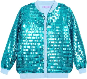 YIYI Girls Jackets Sequin Bomber Glitter Sparkly Varsity Kids Shiny Trendy Birthday Party Clothes Halloween Christmas