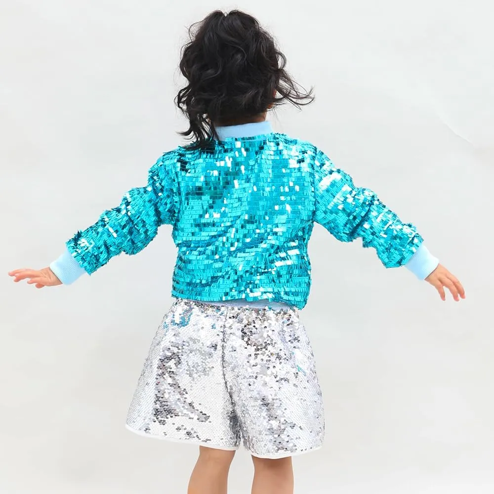 YIYI Girls Jackets Sequin Bomber Glitter Sparkly Varsity Kids Shiny Trendy Birthday Party Clothes Halloween Christmas