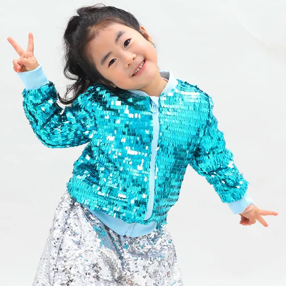 YIYI Girls Jackets Sequin Bomber Glitter Sparkly Varsity Kids Shiny Trendy Birthday Party Clothes Halloween Christmas