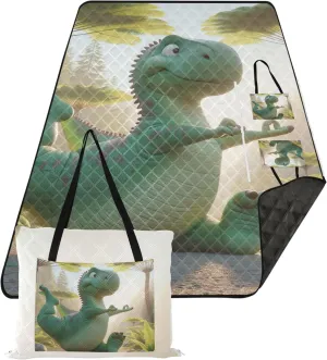 Yoga Dino Funny no Sand Beach Blanket Waterproof, Outdoor Blanket Camping Mat Outdoor Mat Picnic Blanket Cute, 118" x 80"