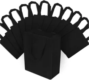 ZENPAC Black Fabric Small Reusable Tote Bag with Handles for Small Business, Boutiques, Merchandise, Retail, Birthday, Shopping, Bulk, 8x4x10 12 Pack